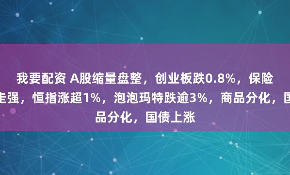 我要配资 A股缩量盘整，创业板跌0.8%，保险、银行走强，恒指涨超1%，泡泡玛特跌逾3%，商品分化，国债上涨